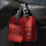 Étiquette À Bagage Logo Personnalisé Monogrammé Rouge brossé Métal<br><div class="desc">Balise de bagage en métal brossé rouge monogramme sur mesure. Personnalisez-le avec vos détails et le logo de votre entreprise.</div>