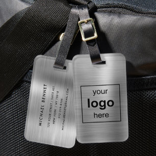 Étiquette À Bagage Logo Personnalisé Monogramme Silver Grey