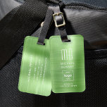 Étiquette À Bagage Logo Personnalisé Monogrammé Vert Brossé Métal<br><div class="desc">Balise de bagage en métal brossé Monogrammé sur mesure. Personnalisez-le avec vos détails et le logo de votre entreprise.</div>