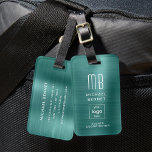 Étiquette À Bagage Logo Personnalisé Monogramme Vert Métal Brossé<br><div class="desc">Balise de bagage en métal brossé vert sur logo personnalisé. Personnalisez-le avec vos détails et le logo de votre entreprise.</div>