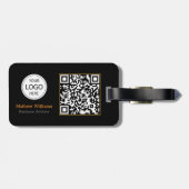 Étiquette À Bagage Logo professionnel QR Code, Moderne | Noir (Dos horizontal)