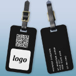 Étiquette À Bagage Logo QR Code Black Business Promotion<br><div class="desc">Logo simple et conception de code QR pour votre entreprise. Remplacez le logo, l'URL de destination du code QR et les coordonnées du nom et de l'adresse par les vôtres - ou laissez le dos vide. Modifiez la couleur arrière - plan de l'outil de conception pour customiser. Idéal pour comme...</div>