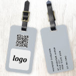 Étiquette À Bagage Logo QR Code Bleu clair Entreprise Promotion<br><div class="desc">Logo simple et conception de code QR pour votre entreprise. Remplacez le logo, l'URL de destination du code QR et les coordonnées du nom et de l'adresse par les vôtres - ou laissez le dos vide. Modifiez la couleur arrière - plan de l'outil de conception pour customiser. Idéal pour comme...</div>