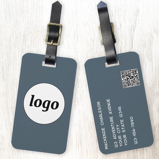 Étiquette À Bagage Logo QR Code Charcoal Gray Business Promotional