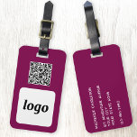 Étiquette À Bagage Logo QR Code Magenta PInk Business Promotional<br><div class="desc">Logo simple et conception de code QR pour votre entreprise. Remplacez le logo, l'URL de destination du code QR et les coordonnées du nom et de l'adresse par les vôtres - ou laissez le dos vide. Modifiez la couleur arrière - plan de l'outil de conception pour customiser. Idéal pour comme...</div>