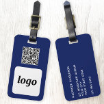 Étiquette À Bagage Logo QR Code Marine Bleu Entreprise Promotions<br><div class="desc">Logo simple et conception de code QR pour votre entreprise. Remplacez le logo, l'URL de destination du code QR et les coordonnées du nom et de l'adresse par les vôtres - ou laissez le dos vide. Modifiez la couleur arrière - plan de l'outil de conception pour customiser. Idéal pour comme...</div>
