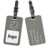 Étiquette À Bagage Logo QR Code Sage Green Business Promotion<br><div class="desc">Logo simple et conception de code QR pour votre entreprise. Remplacez le logo, l'URL de destination du code QR et les coordonnées du nom et de l'adresse par les vôtres - ou laissez le dos vide. Changez la couleur arrière - plan de vert sauge dans l'outil de conception pour customiser....</div>