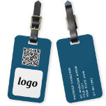 Étiquette À Bagage Logo QR Code Turquoise Green Business Promotion<br><div class="desc">Logo simple et conception de code QR pour votre entreprise. Remplacez le logo, l'URL de destination du code QR et les coordonnées du nom et de l'adresse par les vôtres - ou laissez le dos vide. Modifiez la couleur arrière - plan de l'outil de conception pour customiser. Idéal pour comme...</div>
