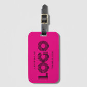 Étiquette À Bagage Logo rectangulaire moderne rose chaud et noir (Devant Vertical)