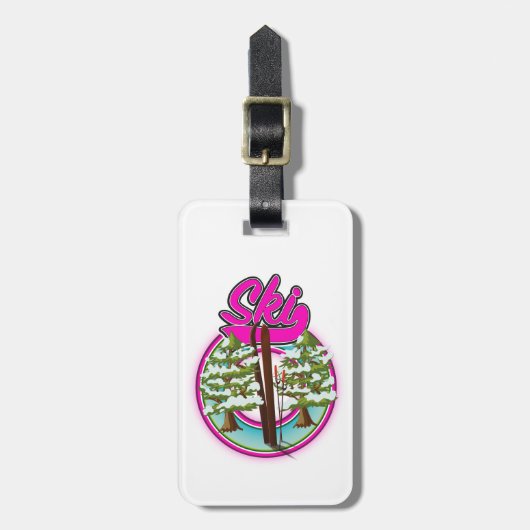 Étiquette À Bagage logo ski rose vintage (Devant Vertical)