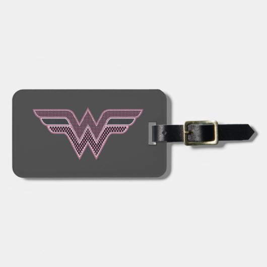 Étiquette À Bagage Logo Wonder Woman rose and Black Checker Mesh (Devant horizontal)