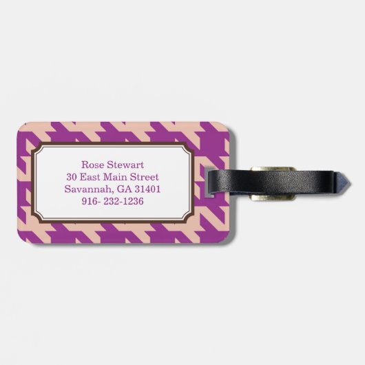 Étiquette À Bagage Longueur moderne violet gras avec monogramme (Dos horizontal)