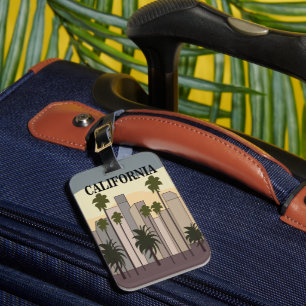 Étiquette À Bagage Los Angeles Cityscape Sunset Palm Trees Californie