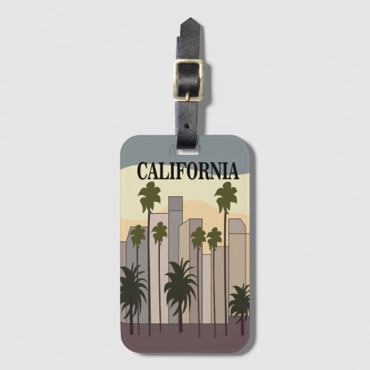 Étiquette À Bagage Los Angeles Cityscape Sunset Palm Trees Californie (Devant Vertical)