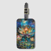 Étiquette À Bagage Lotus de verre tendu fleurit au clair de lune (Devant Vertical)