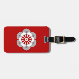Étiquette À Bagage Lotus Flower Mandala, Dark Red, Grey and White Lu