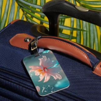 Étiquette À Bagage Lotus rose rêveur et papillon dans l'eau aqua