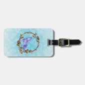 Étiquette À Bagage Loup d'aquarelle pourpre avec couronne de bois (Devant horizontal)