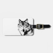 Étiquette À Bagage Loup noir et blanc (Devant horizontal)