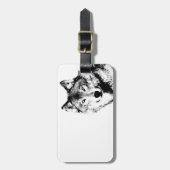 Étiquette À Bagage Loup noir et blanc (Devant Vertical)