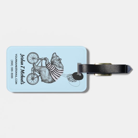 Étiquette À Bagage L'ours de bicyclette de ballon | ajoutent votre (Dos horizontal)