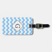 Étiquette À Bagage Lt Blue Wht Chevron Zigzag Wht Quatrefoil Monogram (Devant horizontal)