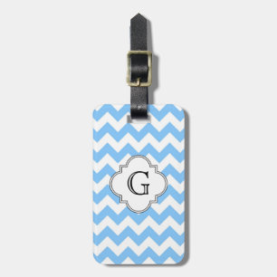 Étiquette À Bagage Lt Blue Wht Chevron Zigzag Wht Quatrefoil Monogram