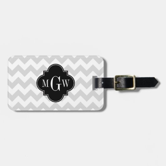 Étiquette À Bagage Lt Gray Wht Chevron Black Quatrefoil 3 monogram (Devant horizontal)