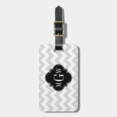 Étiquette À Bagage Lt Gray Wht Chevron Black Quatrefoil 3 monogram (Devant Vertical)