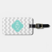 Étiquette À Bagage Lt Grey What Chevron Aqua Quatrefoil 3 Monogramme (Devant horizontal)