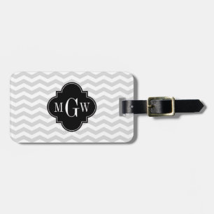 Étiquette À Bagage Lt Grey What Chevron Black Quatrefoil 3 Monogramme