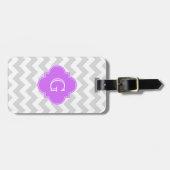 Étiquette À Bagage Lt Grey What Chevron Lilac Quatrefoil Monogramme (Devant horizontal)