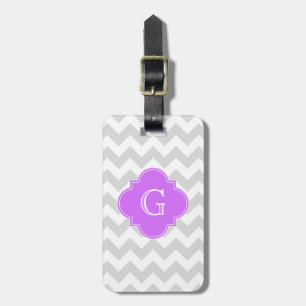 Étiquette À Bagage Lt Gris Blanc Chevron Lilas Quatrefeuille Monogram