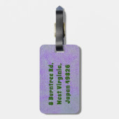 Étiquette À Bagage Lucky Green Canvas trèfle sur denim violet (Dos Vertical)