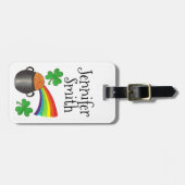 Étiquette À Bagage Lucky Green Shamrock Clover Rainbow Pot or (Devant horizontal)