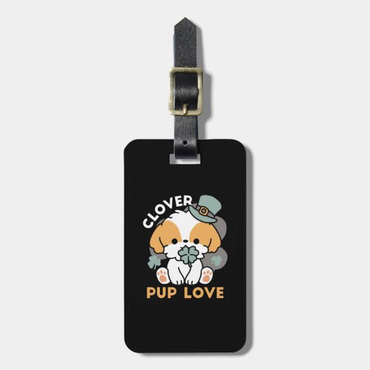 Étiquette À Bagage Lucky Pup with Clover - St. Patrick's Day Cadeau (Devant Vertical)
