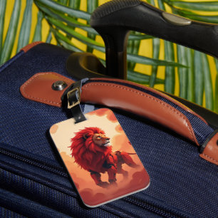 Étiquette À Bagage Lueur Rouge Profond – Le Lion du Destin Brûlant.