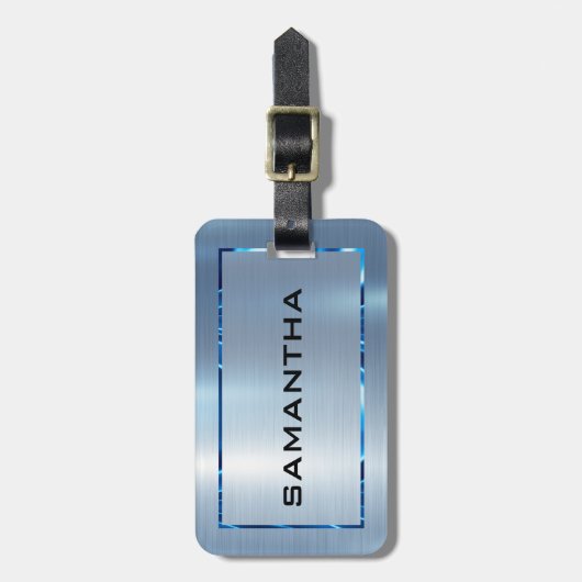 Étiquette À Bagage Lumière Bleu métallique Texture Acier Inoxydable L (Devant Vertical)