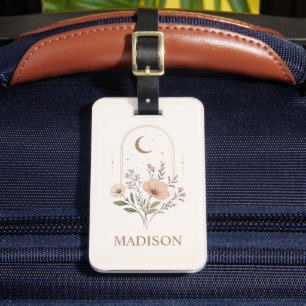 Étiquette À Bagage Lumière Douce Personnalisée Beige Rose Floral Céle