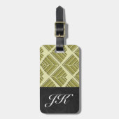 Étiquette À Bagage Lumière Motif carré feuille or Lime (Devant Vertical)