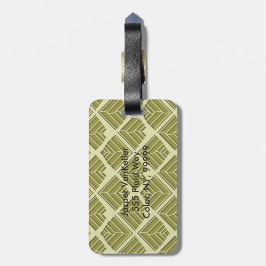Étiquette À Bagage Lumière Motif carré feuille or Lime (Dos Vertical)