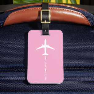 Étiquette À Bagage Lumière personnalisée pastel rose blanc Avion