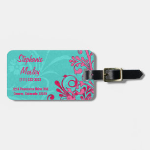 Étiquette À Bagage Lumineux Turquoise rose Abstrait Floral Personnali