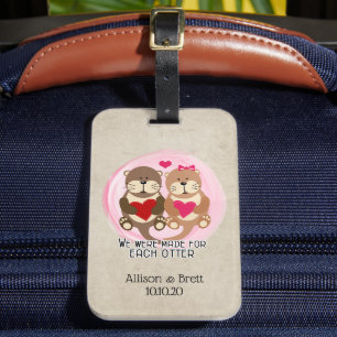 Étiquette À Bagage Lune de miel Otters mignonne Coeur Couple