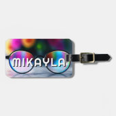 Étiquette À Bagage Lunettes de vue et fleurs tendance (Devant horizontal)