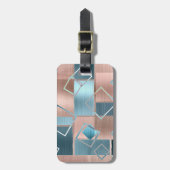 Étiquette À Bagage Luxe Abstrait | Blush Rose Gold et Turquoise Géomé (Devant Vertical)