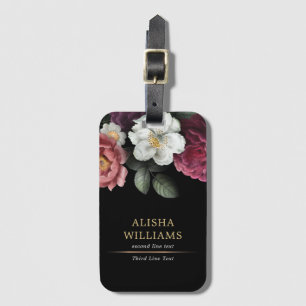 Étiquette À Bagage Luxe Black Gold Floral Business personnalisée