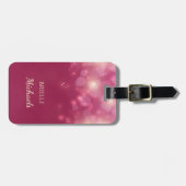 Étiquette À Bagage Luxe Bokeh Rose foncé Éclats Avec Nom (Devant horizontal)