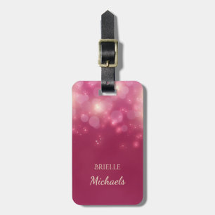 Étiquette À Bagage Luxe Bokeh Rose foncé Éclats Avec Nom