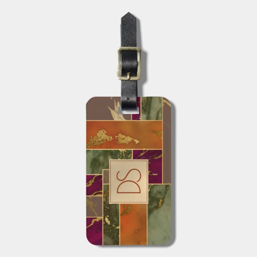 Étiquette À Bagage Luxe d'automne | Joyau Tone or Marbre géométrique (Devant Vertical)